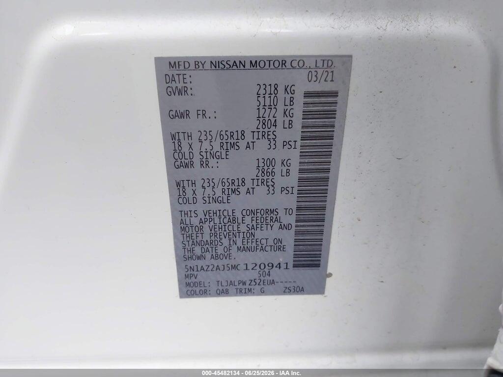 5N1AZ2AJ5MC120941 2021 NISSAN MURANO photo no. 9