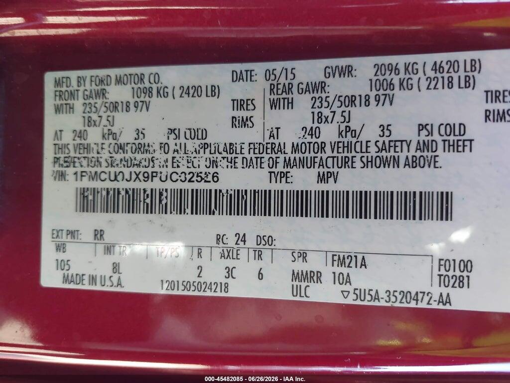 1FMCU0JX9FUC32526 2015 FORD ESCAPE photo no. 9