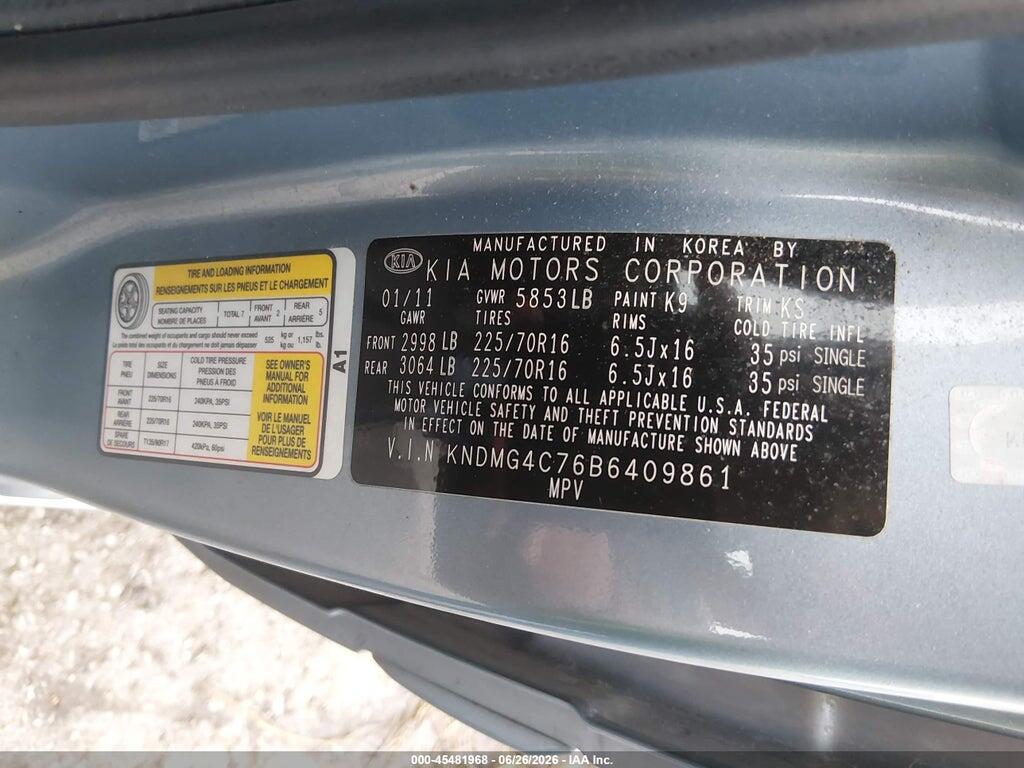 KNDMG4C76B6409861 2011 KIA SEDONA photo no. 9