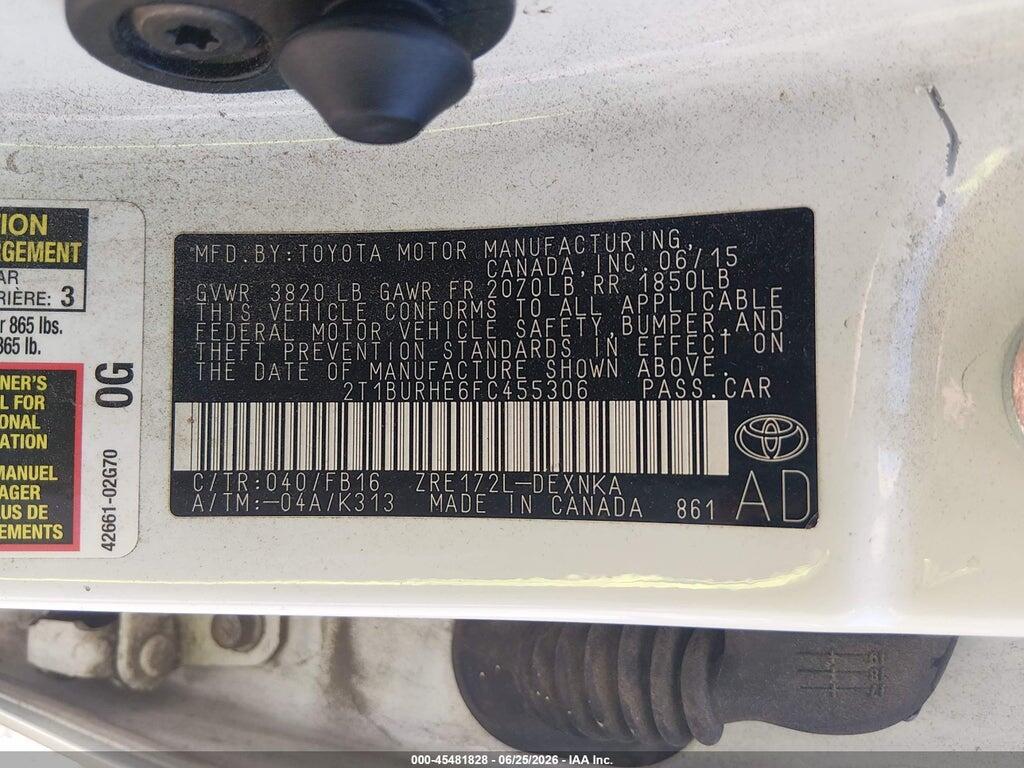 2T1BURHE6FC455306 2015 TOYOTA COROLLA photo no. 9