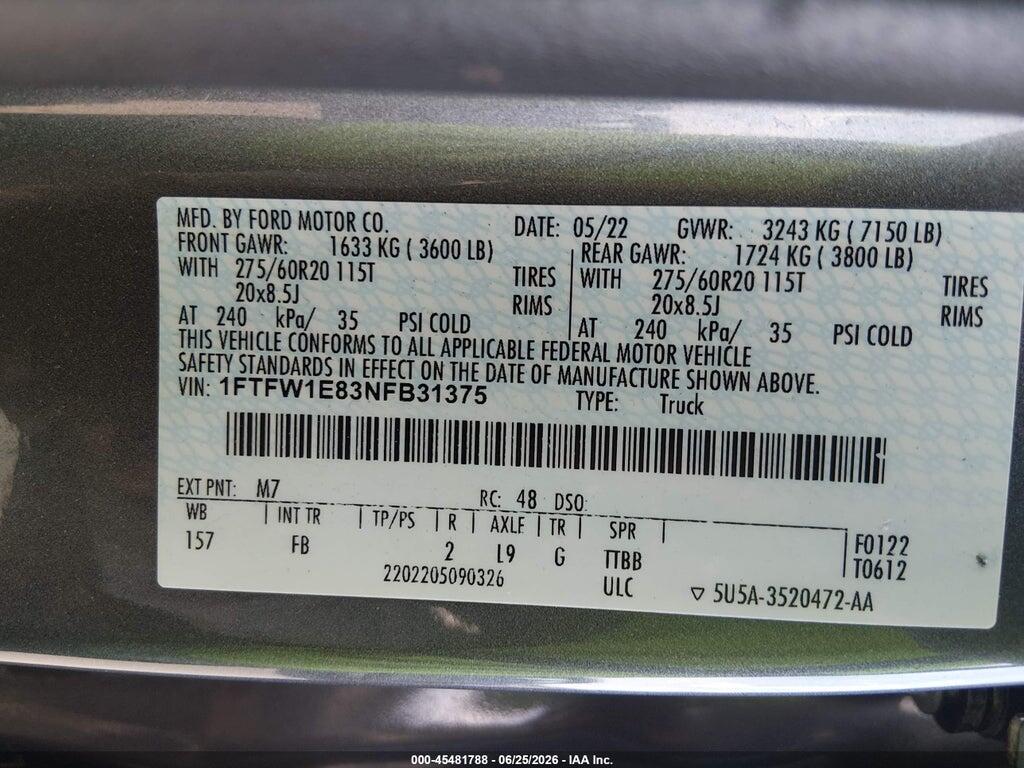 1FTFW1E83NFB31375 2022 FORD F-150 photo no. 9