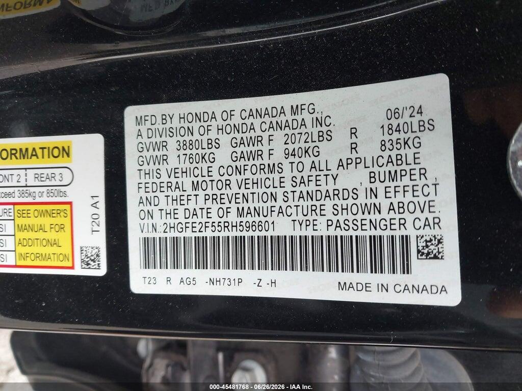 2HGFE2F55RH596601 2024 HONDA CIVIC photo no. 9