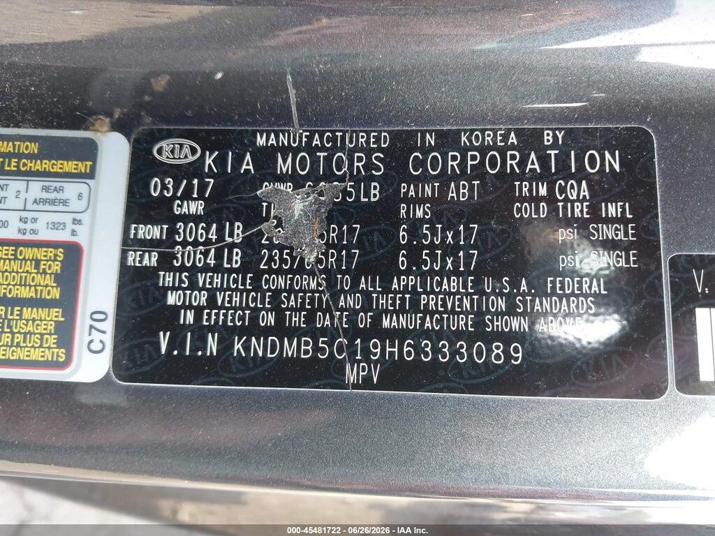 KNDMB5C19H6333089 2017 KIA SEDONA photo no. 9