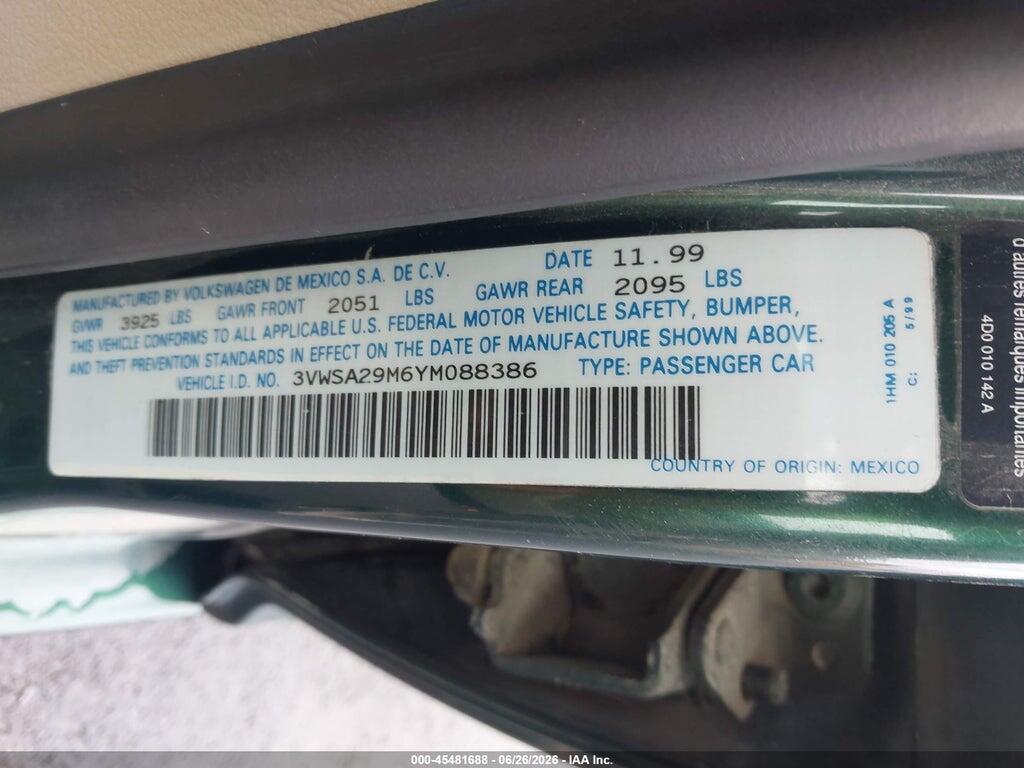 3VWSA29M6YM088386 2000 VOLKSWAGEN JETTA photo no. 9