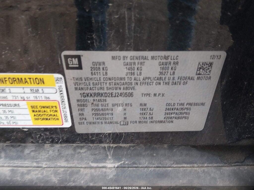 1GKKRRKD2EJ249506 2014 GMC ACADIA photo no. 9