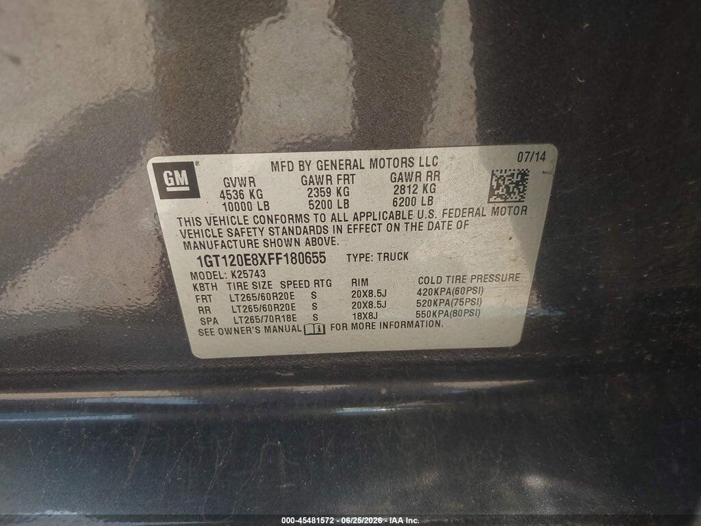 1GT120E8XFF180655 2015 GMC SIERRA 2500HD photo no. 9