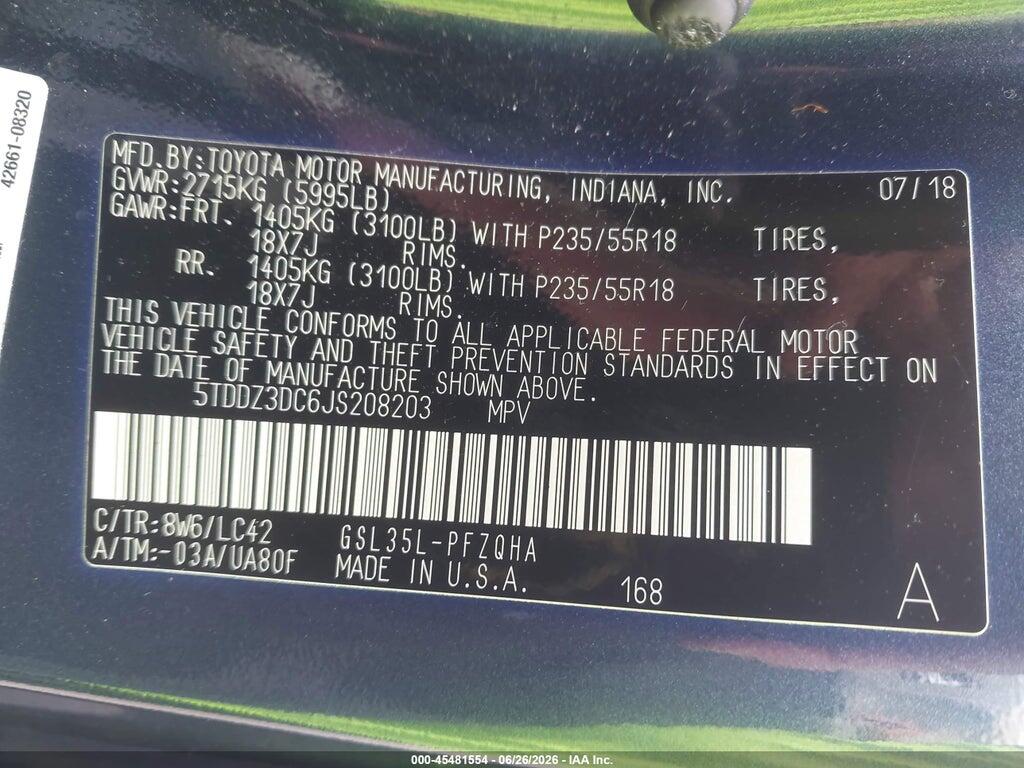 5TDDZ3DC6JS208203 2018 TOYOTA SIENNA photo no. 9