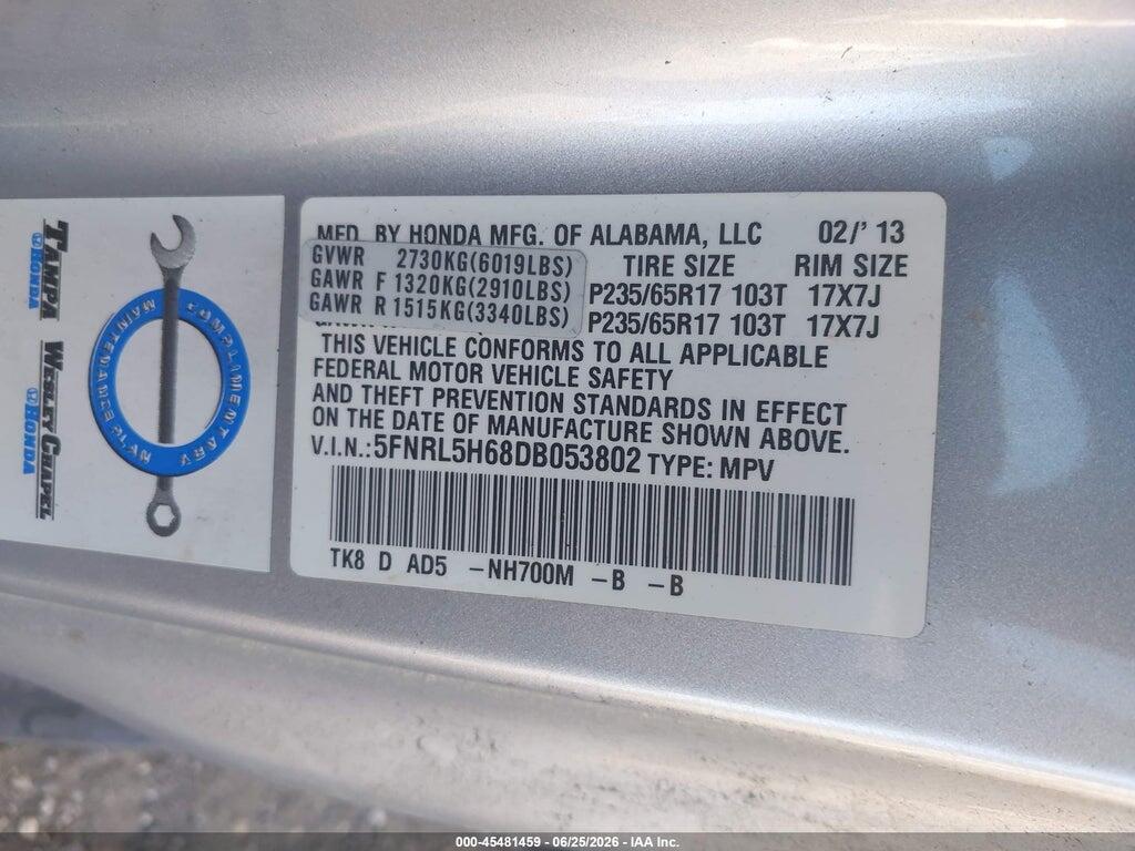 5FNRL5H68DB053802 2013 HONDA ODYSSEY photo no. 9