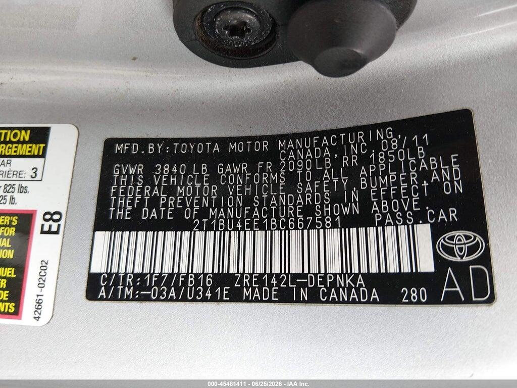 2T1BU4EE1BC667581 2011 TOYOTA COROLLA photo no. 9