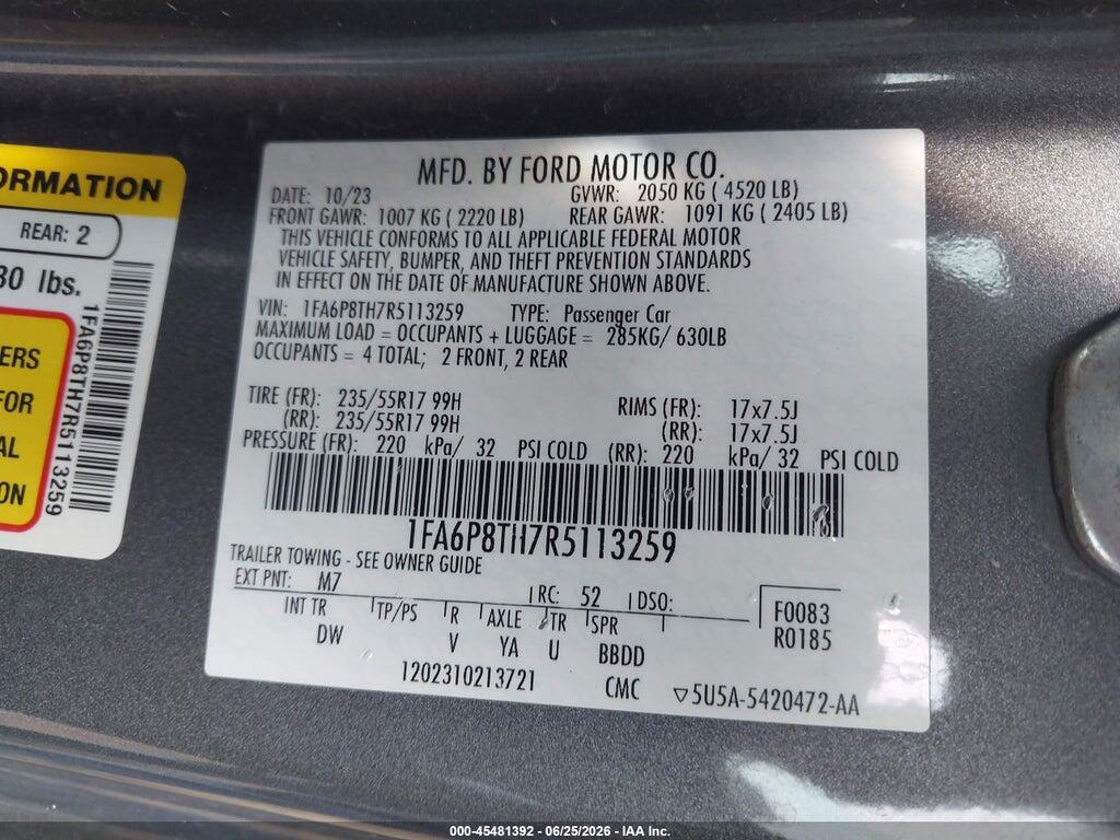 1FA6P8TH7R5113259 2024 FORD MUSTANG photo no. 9