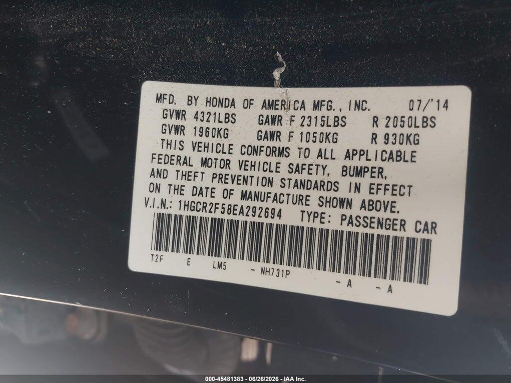 1HGCR2F58EA292694 2014 HONDA ACCORD photo no. 9
