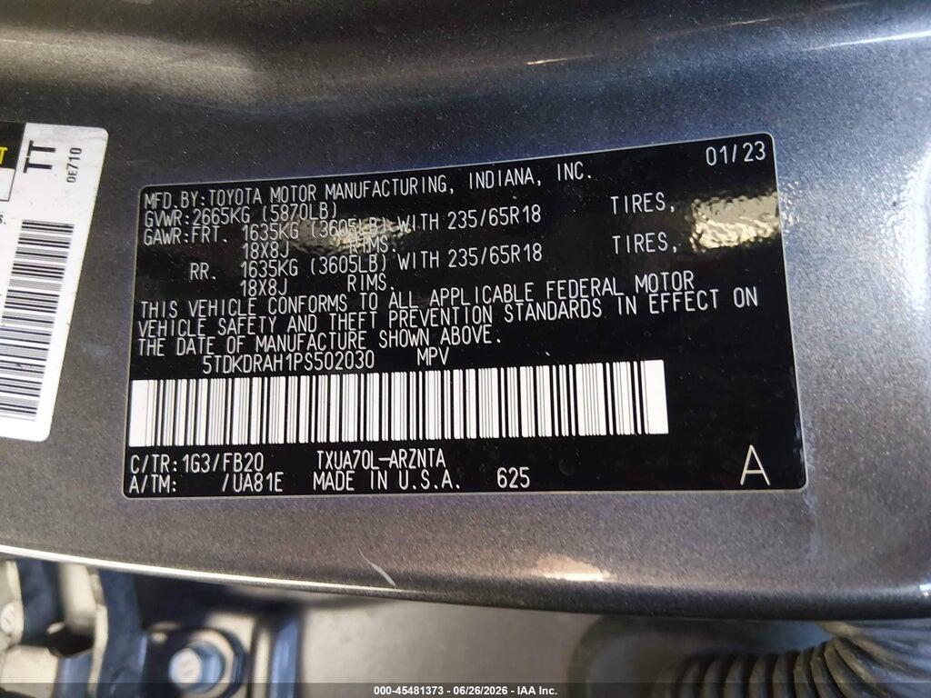5TDKDRAH1PS502030 2023 TOYOTA HIGHLANDER photo no. 9