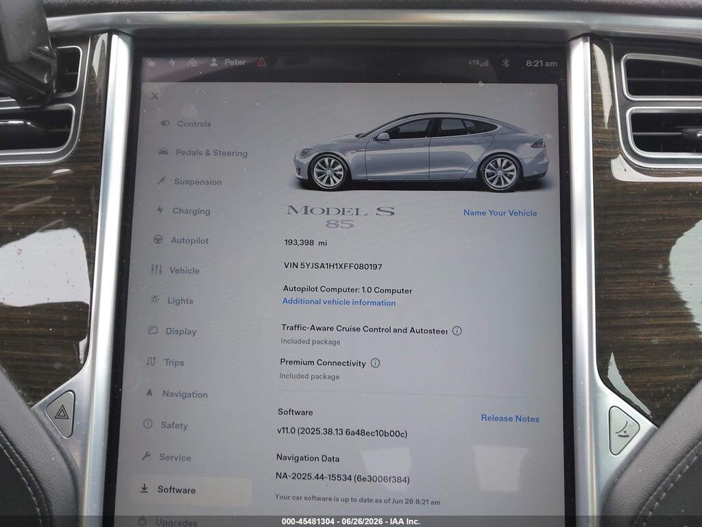 5YJSA1H1XFF080197 2015 TESLA MODEL S photo no. 7
