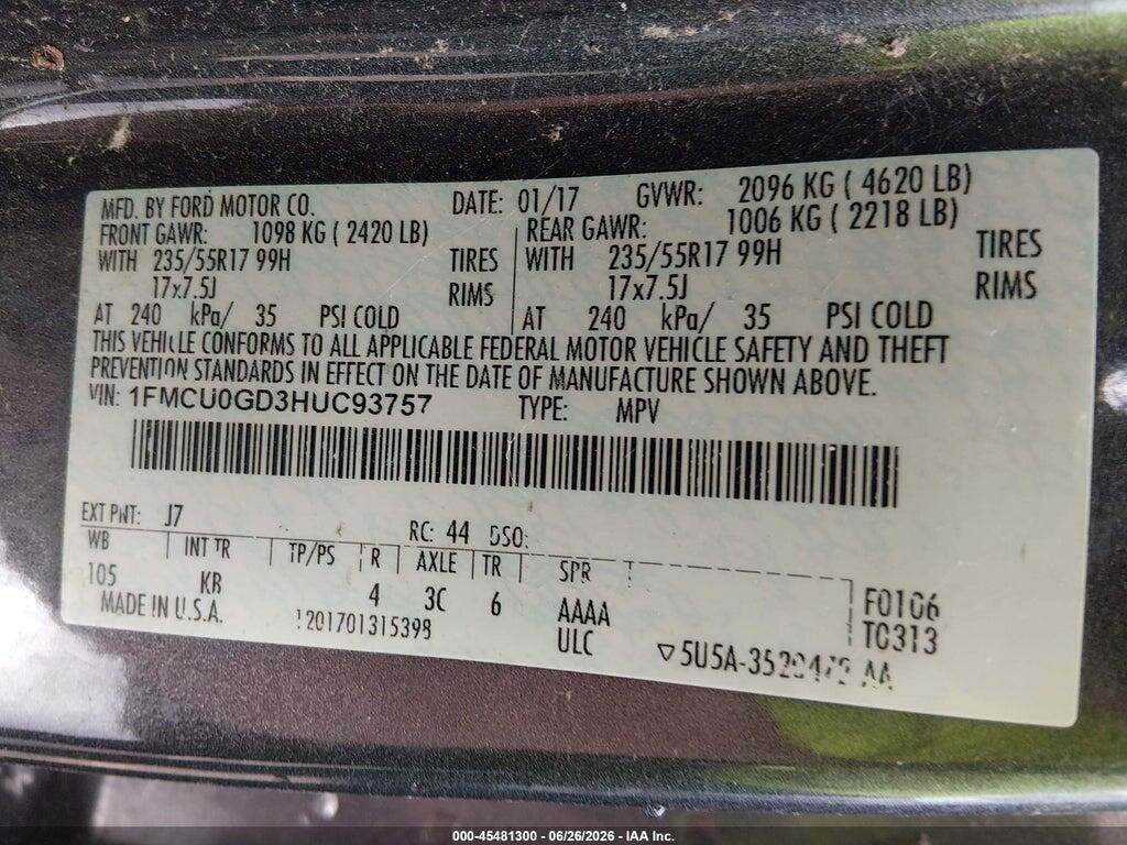 1FMCU0GD3HUC93757 2017 FORD ESCAPE photo no. 9