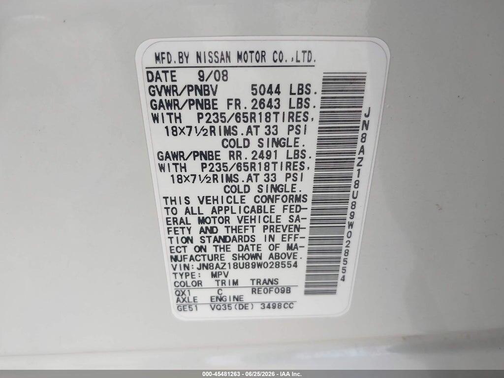JN8AZ18U89W028554 2009 NISSAN MURANO photo no. 9