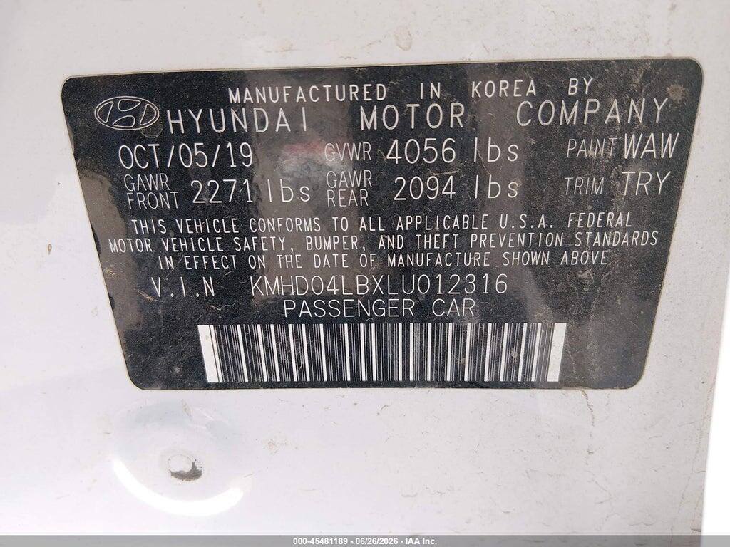 KMHD04LBXLU012316 2020 HYUNDAI ELANTRA photo no. 9