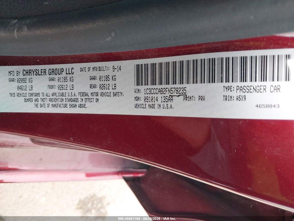 1C3CCCAB2FN578235 2015 CHRYSLER 200 photo no. 9