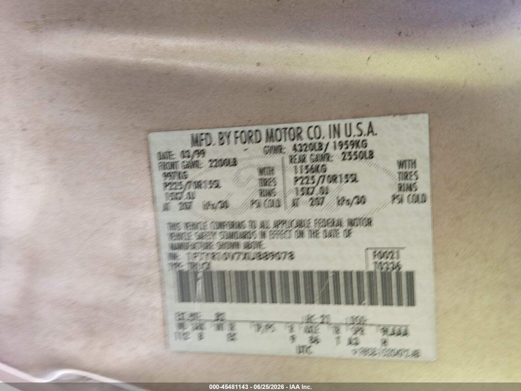 1FTYR10V7XUB89078 1999 FORD RANGER photo no. 9