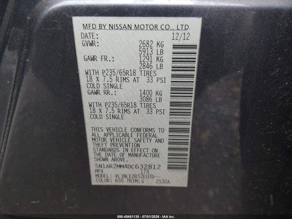 5N1AR2MM4DC632812 2013 NISSAN PATHFINDER photo no. 9