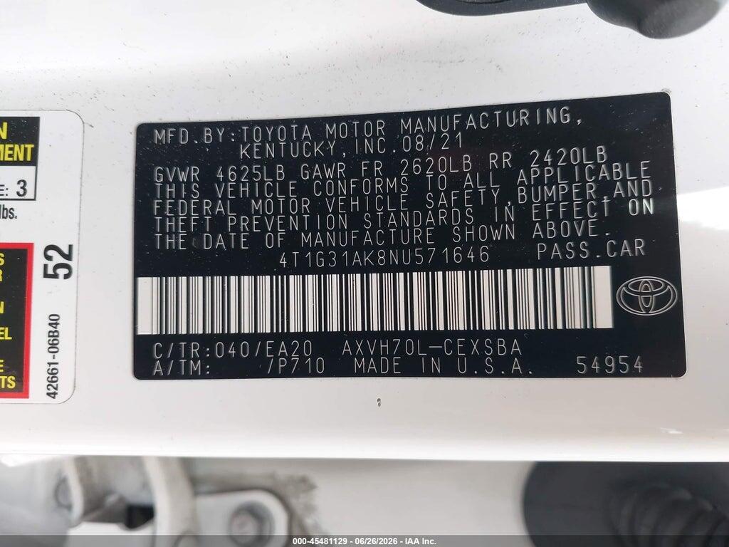 4T1G31AK8NU571646 2022 TOYOTA CAMRY photo no. 9