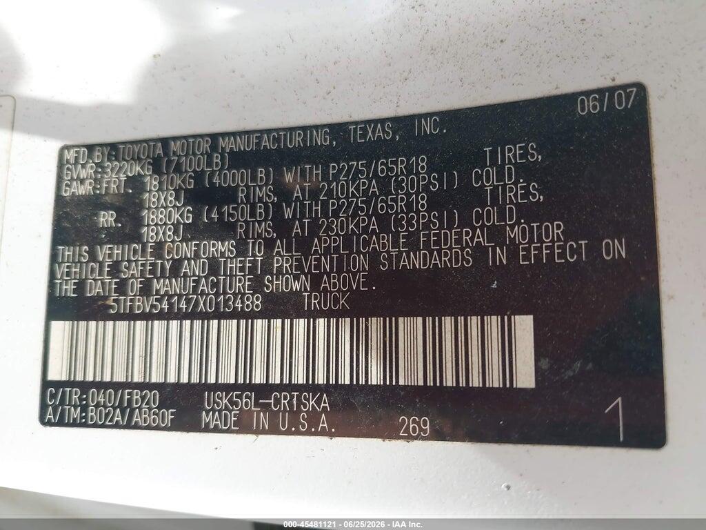 5TFBV54147X013488 2007 TOYOTA TUNDRA photo no. 9