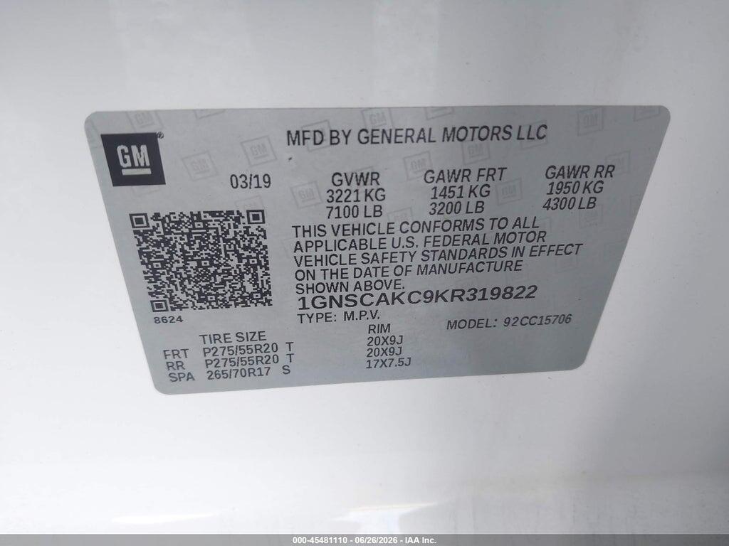 1GNSCAKC9KR319822 2019 CHEVROLET TAHOE photo no. 9