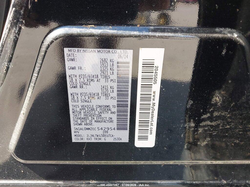 5N1AL0MM2EC542954 2014 INFINITI QX60 photo no. 9