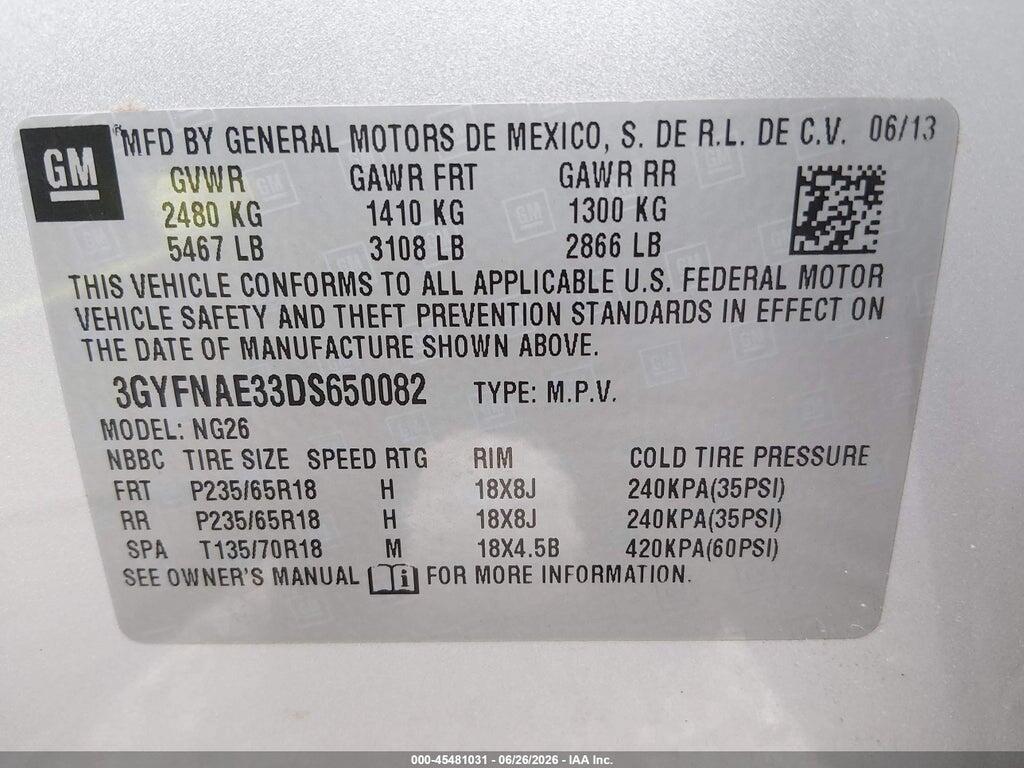 3GYFNAE33DS650082 2013 CADILLAC SRX photo no. 9