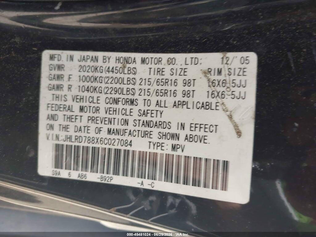 JHLRD788X6C027084 2006 HONDA CR-V photo no. 9