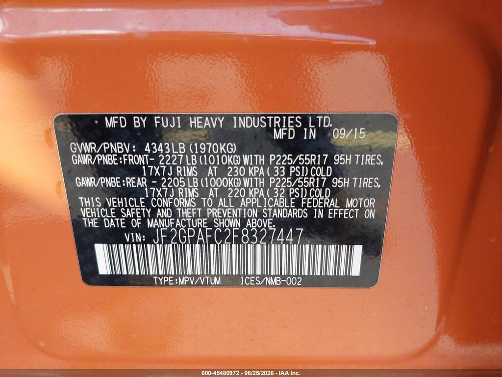 JF2GPAFC2F8327447 2015 SUBARU XV CROSSTREK photo no. 9