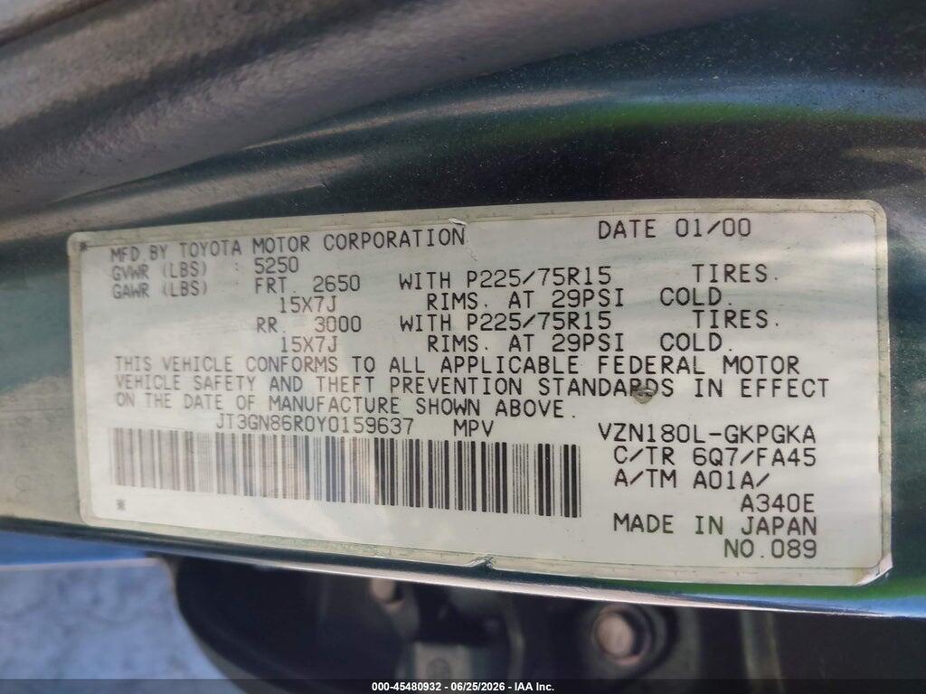 JT3GN86R0Y0159637 2000 TOYOTA 4RUNNER photo no. 9