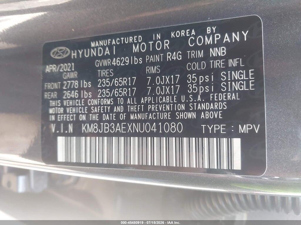 KM8JB3AEXNU041080 2022 HYUNDAI TUCSON photo no. 9