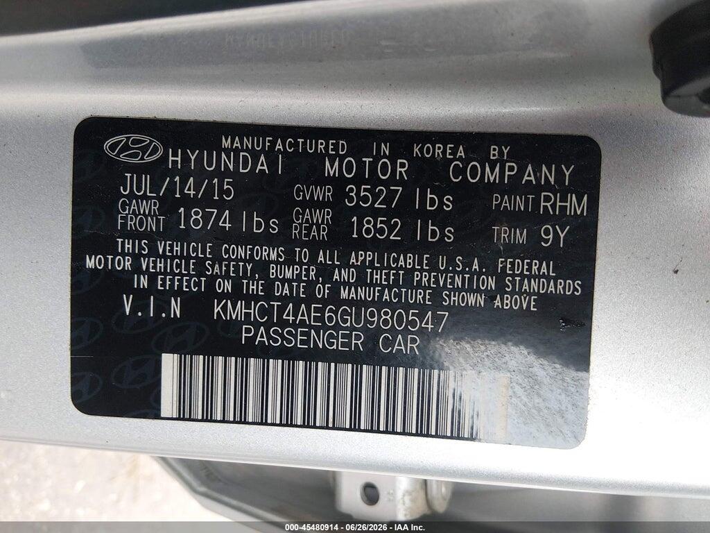 KMHCT4AE6GU980547 2016 HYUNDAI ACCENT photo no. 9