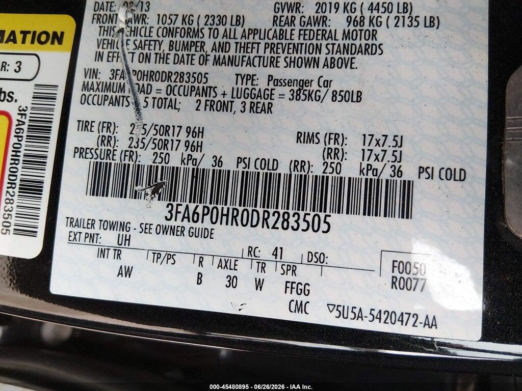 3FA6P0HR0DR283505 2013 FORD FUSION photo no. 9