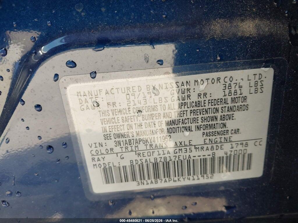 3N1AB7AP6KY411952 2019 NISSAN SENTRA photo no. 9