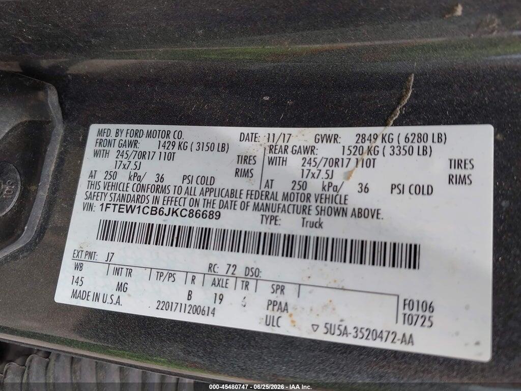 1FTEW1CB6JKC86689 2018 FORD F-150 photo no. 9