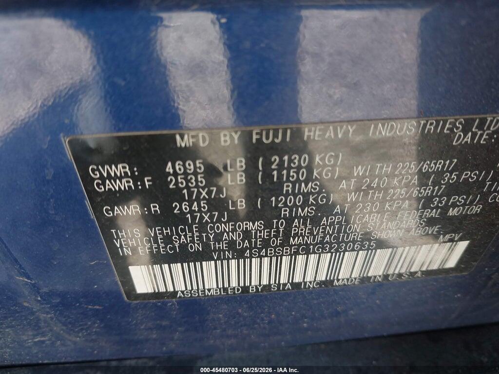 4S4BSBFC1G3230635 2016 SUBARU OUTBACK photo no. 9