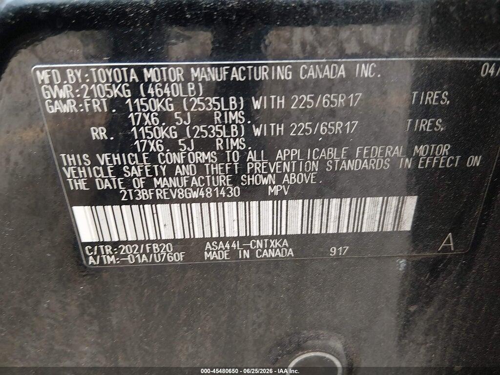 2T3BFREV8GW481430 2016 TOYOTA RAV4 photo no. 9