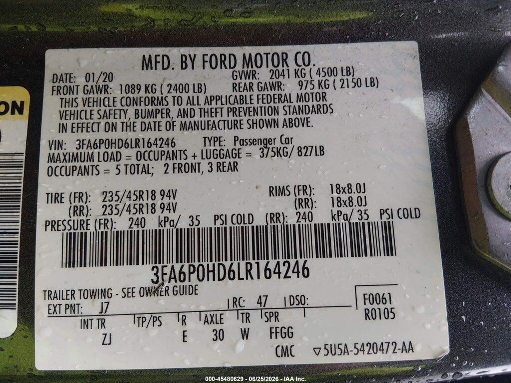 3FA6P0HD6LR164246 2020 FORD FUSION photo no. 9