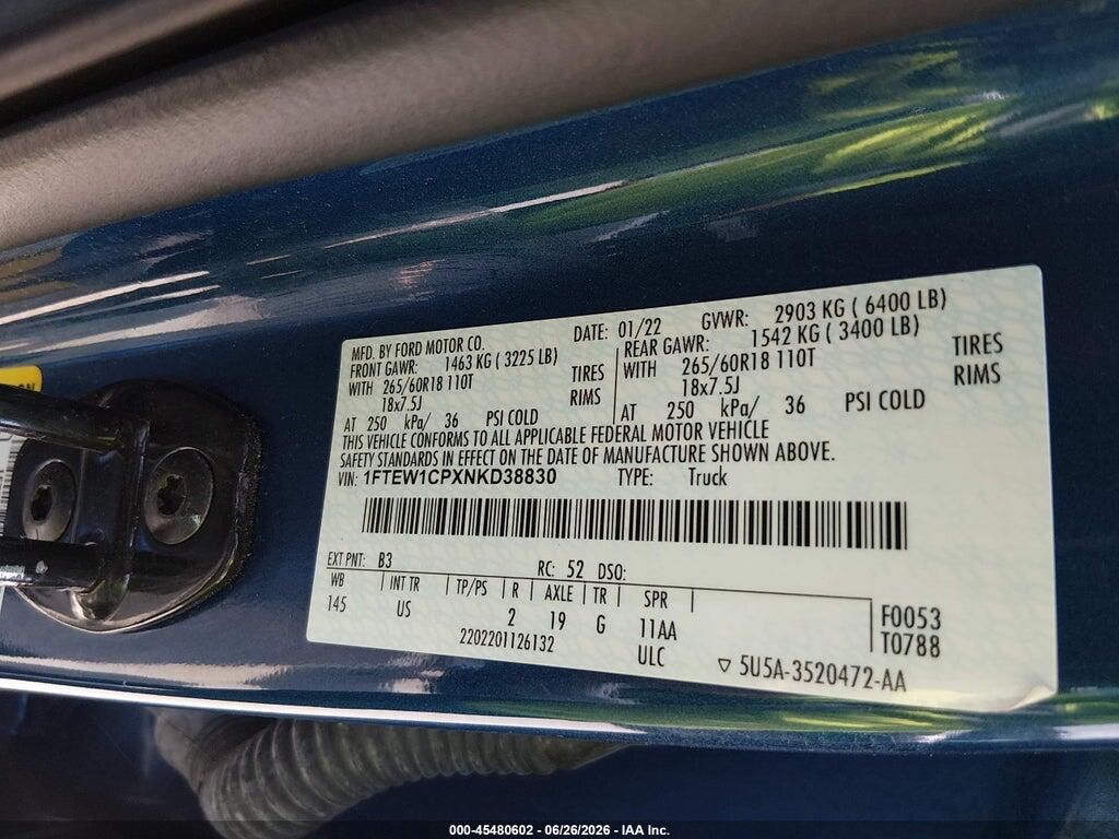 1FTEW1CPXNKD38830 2022 FORD F-150 photo no. 9