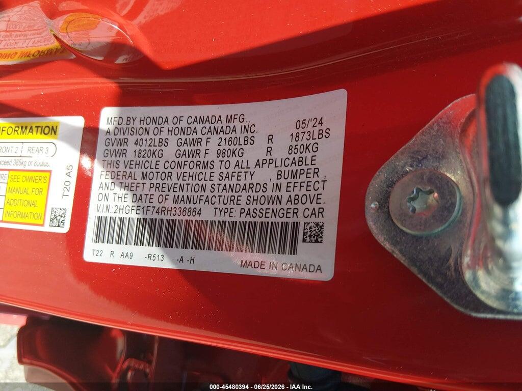2HGFE1F74RH336864 2024 HONDA CIVIC photo no. 9