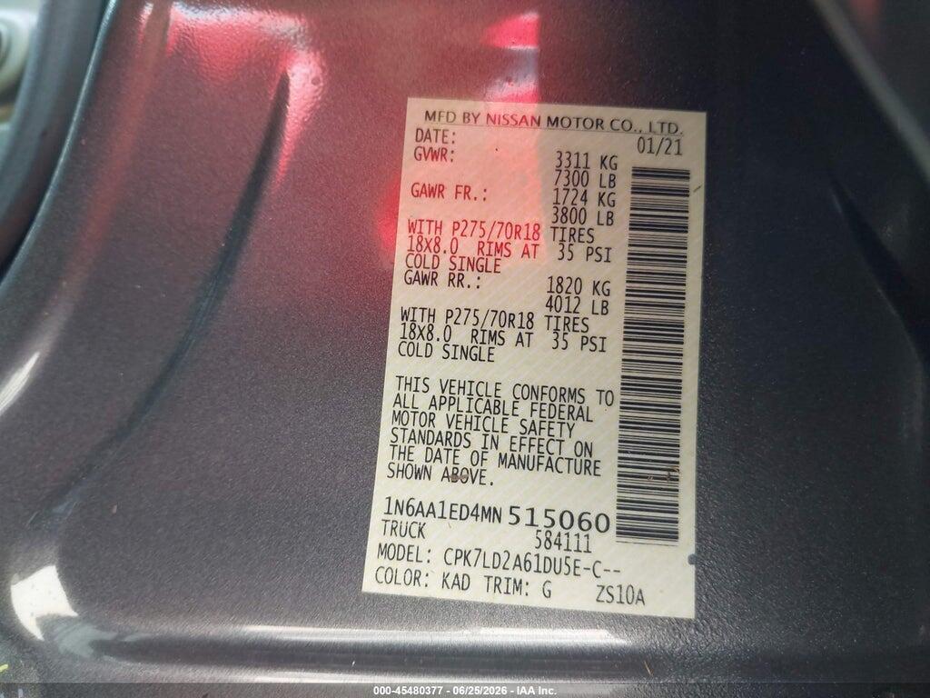 1N6AA1ED4MN515060 2021 NISSAN TITAN photo no. 9