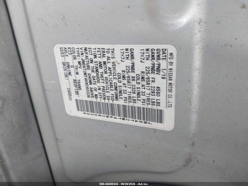 JN8AT2MT4KW260336 2019 NISSAN ROGUE photo no. 9
