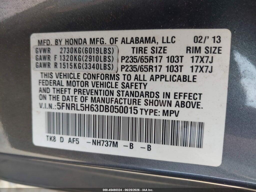5FNRL5H63DB050015 2013 HONDA ODYSSEY photo no. 9