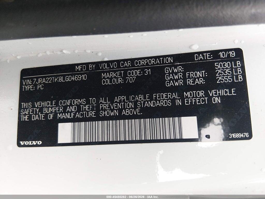 7JRA22TK8LG046910 2020 VOLVO S60 photo no. 9