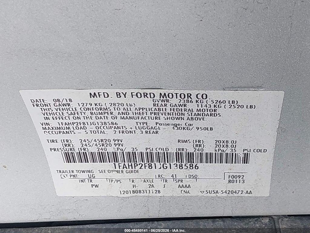 1FAHP2F81JG138586 2018 FORD TAURUS photo no. 9
