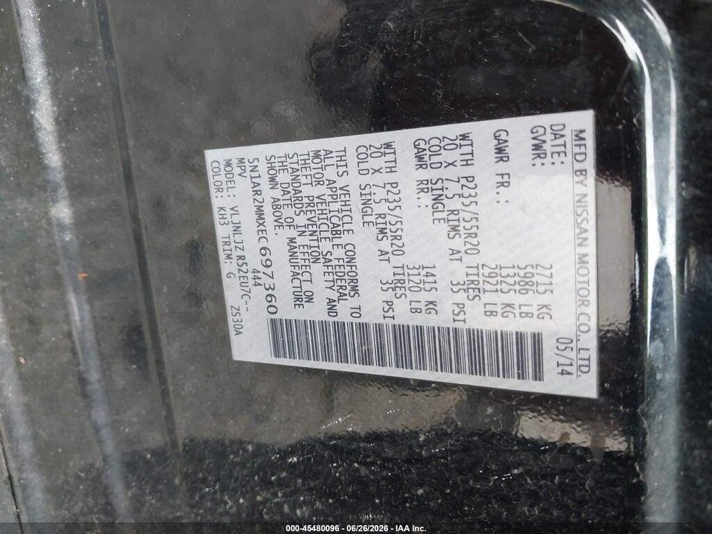 5N1AR2MMXEC697360 2014 NISSAN PATHFINDER photo no. 9