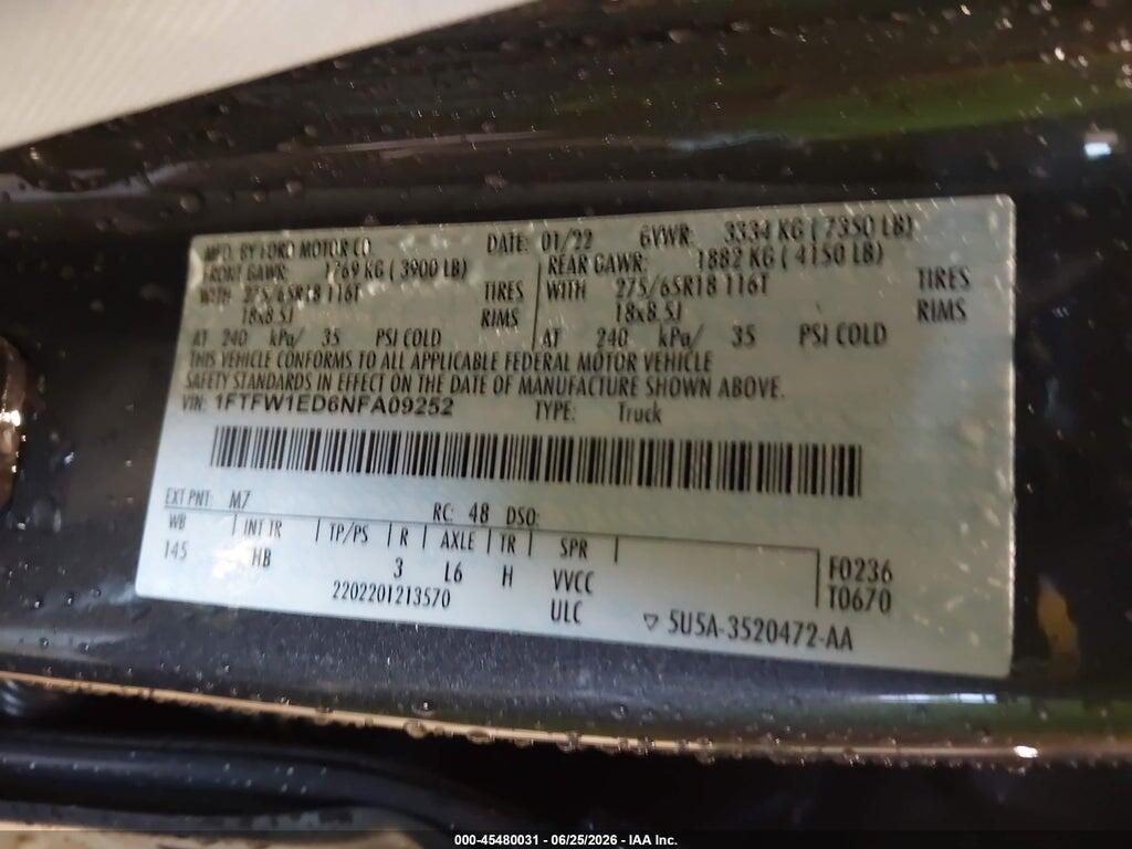 1FTFW1ED6NFA09252 2022 FORD F-150 photo no. 9