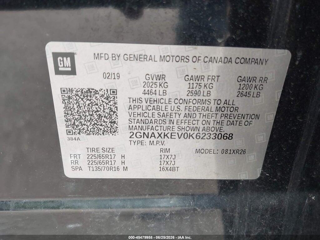 2GNAXKEV0K6233068 2019 CHEVROLET EQUINOX photo no. 9