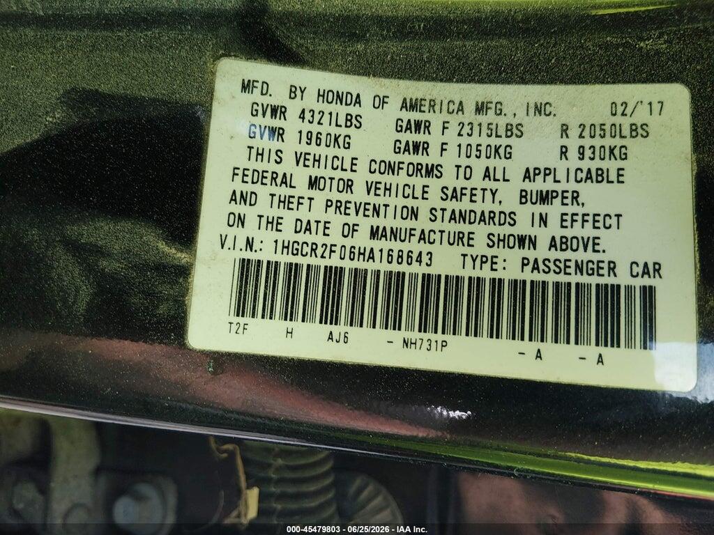 1HGCR2F06HA168643 2017 HONDA ACCORD photo no. 9